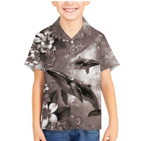Hawaiian Lei Day Plumeria Humpback Whales Family Matching Mermaid Dress and Hawaiian Shirt Polynesian Art Vibrant Starry Nebula Grayscale Style LT03 Son's Shirt Art - Polynesian Pride