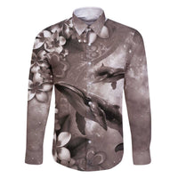 Hawaiian Lei Day Plumeria Humpback Whales Family Matching Off The Shoulder Long Sleeve Dress and Hawaiian Shirt Polynesian Art Vibrant Starry Nebula Grayscale Style LT03 Dad's Shirt - Long Sleeve Art - Polynesian Pride
