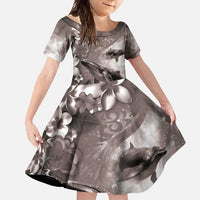Hawaiian Lei Day Plumeria Humpback Whales Family Matching Off Shoulder Maxi Dress and Hawaiian Shirt Polynesian Art Vibrant Starry Nebula Grayscale Style LT03 Daughter's Dress Art - Polynesian Pride