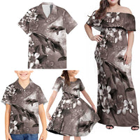 Hawaiian Lei Day Plumeria Humpback Whales Family Matching Off Shoulder Maxi Dress and Hawaiian Shirt Polynesian Art Vibrant Starry Nebula Grayscale Style LT03 - Polynesian Pride