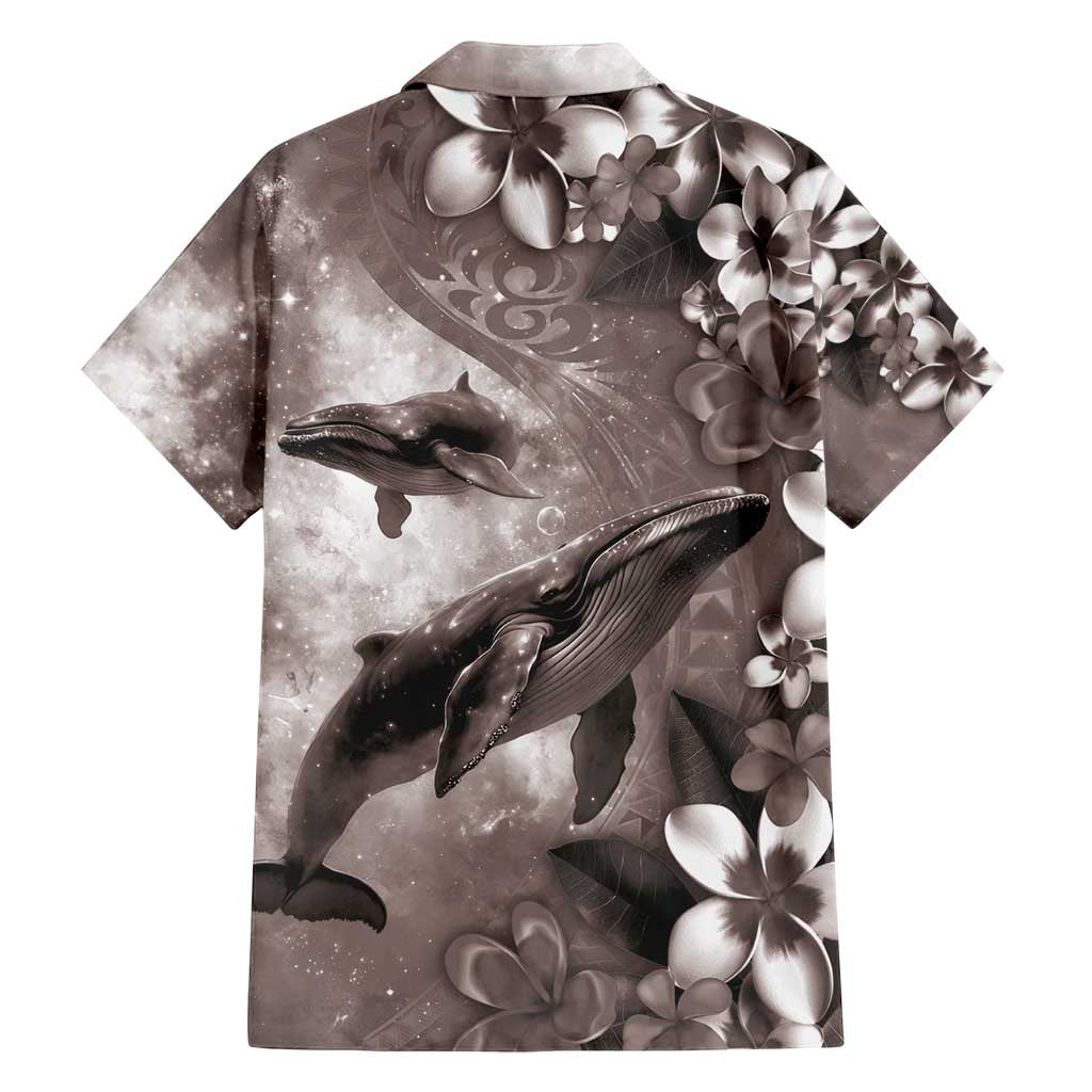 Hawaiian Lei Day Plumeria Humpback Whales Family Matching Off Shoulder Maxi Dress and Hawaiian Shirt Polynesian Art Vibrant Starry Nebula Grayscale Style LT03 - Polynesian Pride