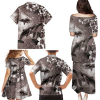 Hawaiian Lei Day Plumeria Humpback Whales Family Matching Puletasi and Hawaiian Shirt Polynesian Art Vibrant Starry Nebula Grayscale Style LT03 - Polynesian Pride