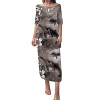 Hawaiian Lei Day Plumeria Humpback Whales Family Matching Puletasi and Hawaiian Shirt Polynesian Art Vibrant Starry Nebula Grayscale Style LT03 Mom's Dress Art - Polynesian Pride