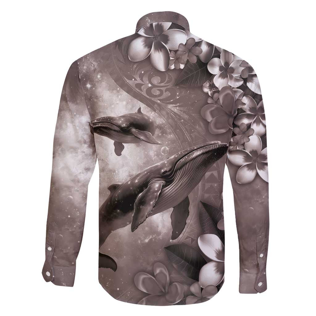 Hawaiian Lei Day Plumeria Humpback Whales Family Matching Short Sleeve Bodycon Dress and Hawaiian Shirt Polynesian Art Vibrant Starry Nebula Grayscale Style LT03 - Polynesian Pride