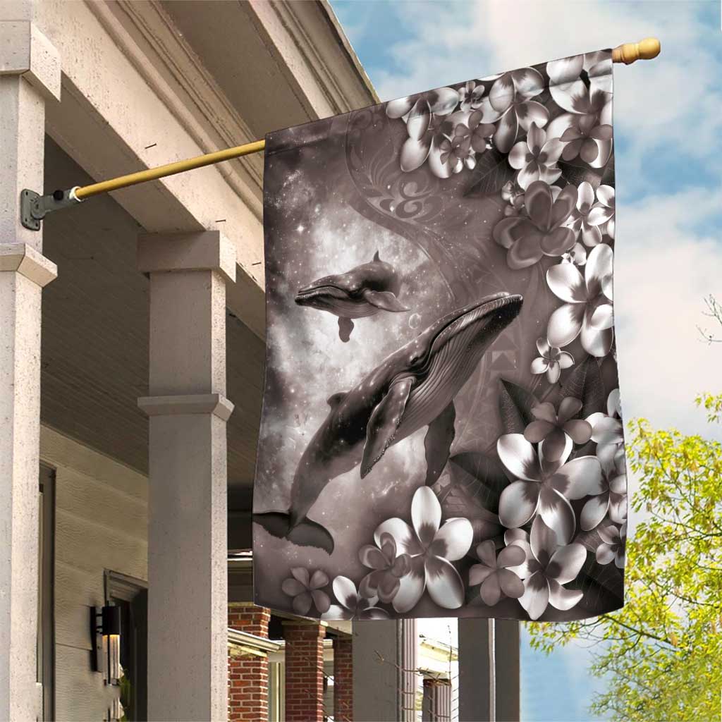 Hawaiian Lei Day Plumeria Humpback Whales Garden Flag Polynesian Art Vibrant Starry Nebula Grayscale Style LT03 House Flag Art - Polynesian Pride