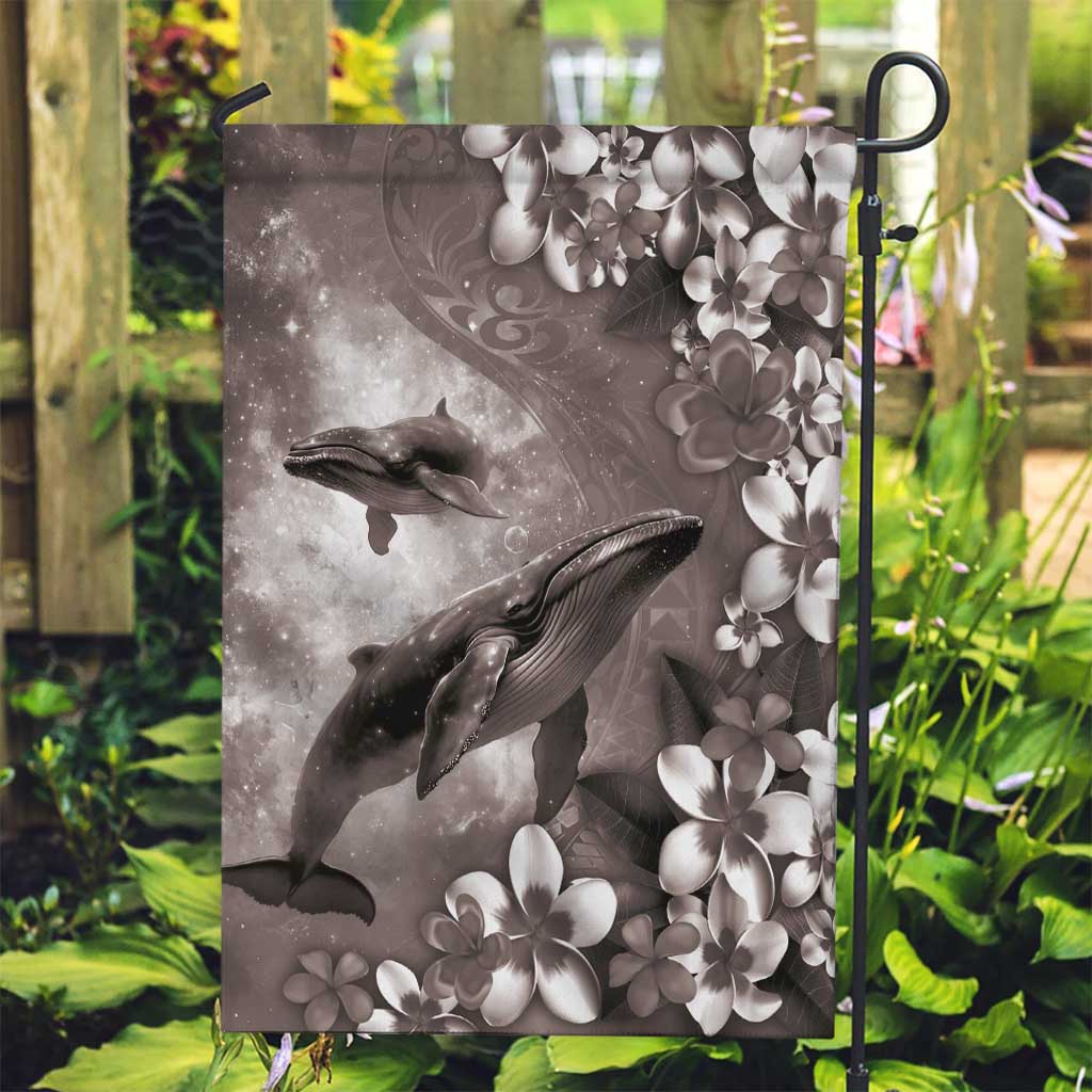 Hawaiian Lei Day Plumeria Humpback Whales Garden Flag Polynesian Art Vibrant Starry Nebula Grayscale Style LT03 Garden Flag Art - Polynesian Pride