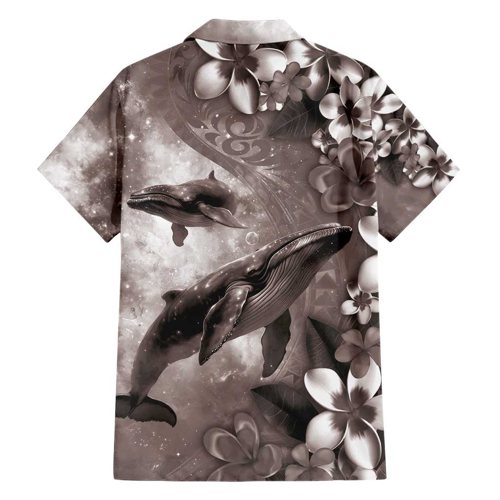 Hawaiian Lei Day Plumeria Humpback Whales Hawaiian Shirt Polynesian Art Vibrant Starry Nebula Grayscale Style LT03 - Polynesian Pride