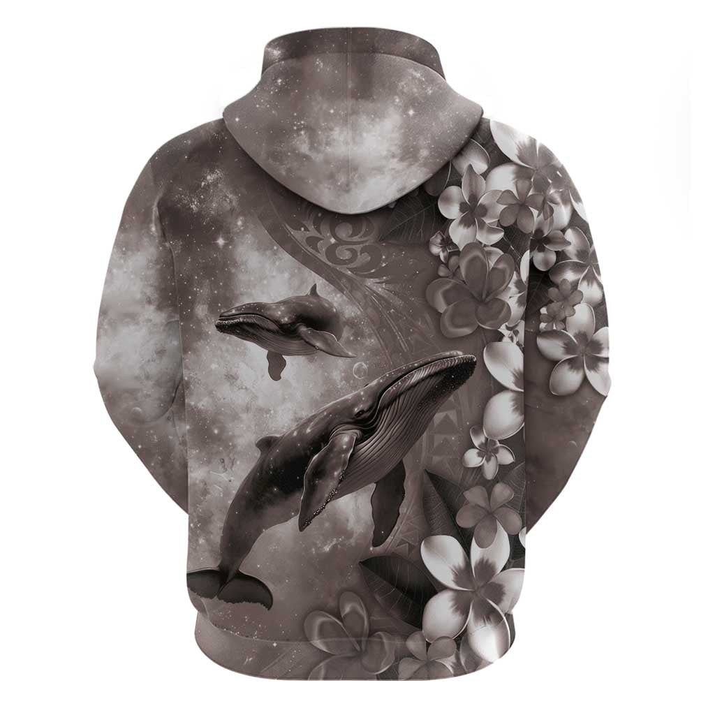 Hawaiian Lei Day Plumeria Humpback Whales Hoodie Polynesian Art Vibrant Starry Nebula Grayscale Style LT03 - Polynesian Pride