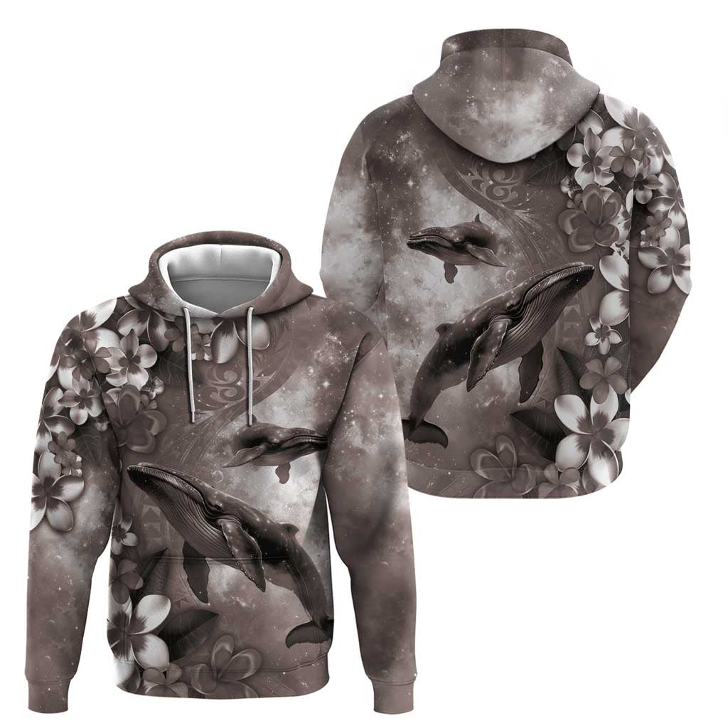Hawaiian Lei Day Plumeria Humpback Whales Hoodie Polynesian Art Vibrant Starry Nebula Grayscale Style LT03 - Polynesian Pride