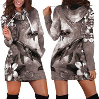 Hawaiian Lei Day Plumeria Humpback Whales Hoodie Dress Polynesian Art Vibrant Starry Nebula Grayscale Style LT03 - Polynesian Pride