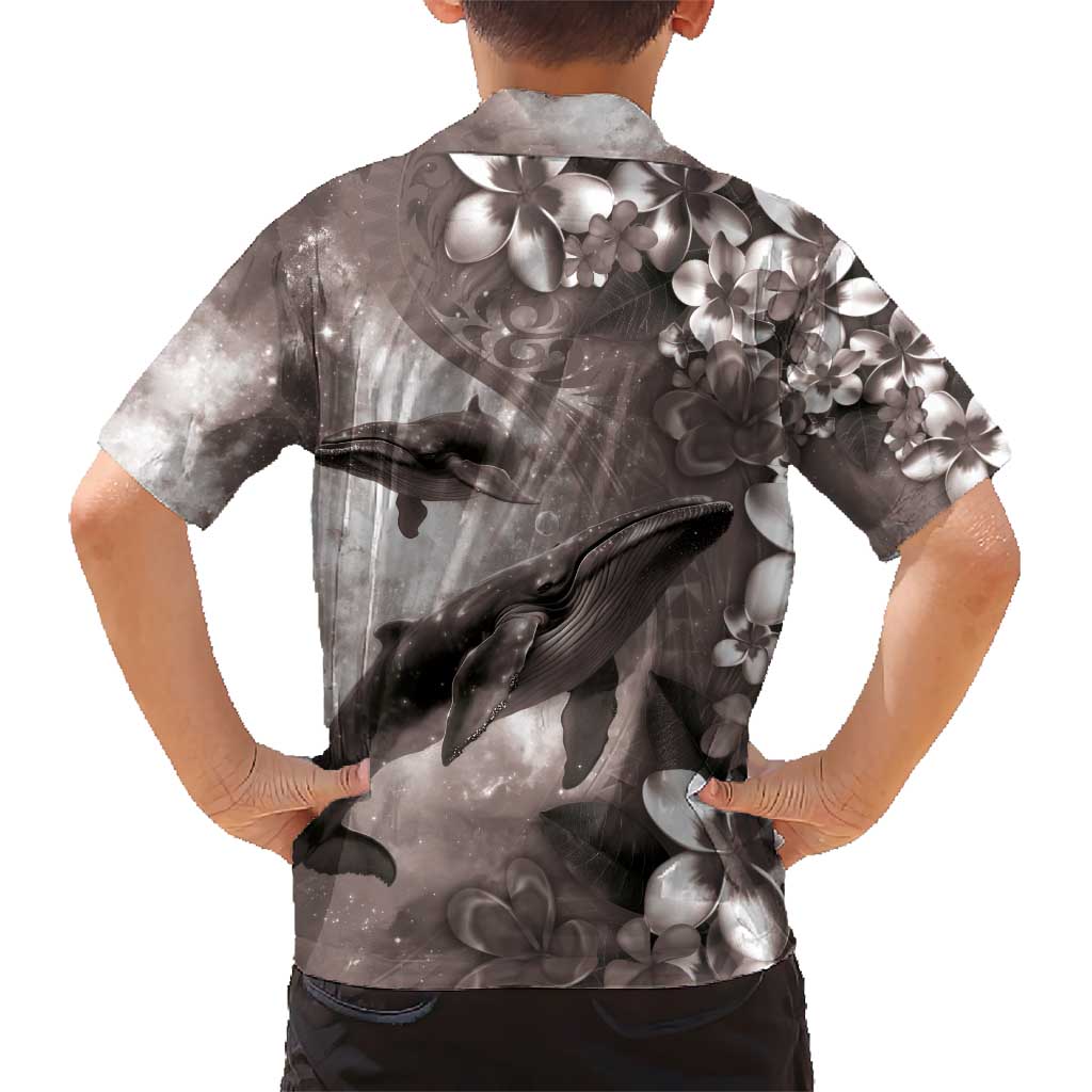 Hawaiian Lei Day Plumeria Humpback Whales Kid Hawaiian Shirt Polynesian Art Vibrant Starry Nebula Grayscale Style LT03 - Polynesian Pride