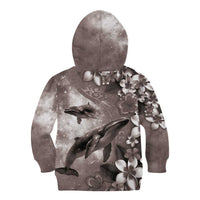 Hawaiian Lei Day Plumeria Humpback Whales Kid Hoodie Polynesian Art Vibrant Starry Nebula Grayscale Style LT03 - Polynesian Pride