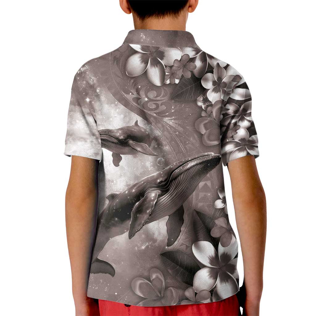 Hawaiian Lei Day Plumeria Humpback Whales Kid Polo Shirt Polynesian Art Vibrant Starry Nebula Grayscale Style LT03 - Polynesian Pride