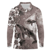 Hawaiian Lei Day Plumeria Humpback Whales Long Sleeve Polo Shirt Polynesian Art Vibrant Starry Nebula Grayscale Style LT03 Art - Polynesian Pride