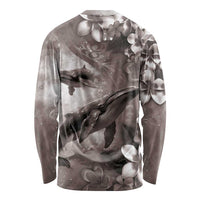 Hawaiian Lei Day Plumeria Humpback Whales Long Sleeve Shirt Polynesian Art Vibrant Starry Nebula Grayscale Style LT03 - Polynesian Pride