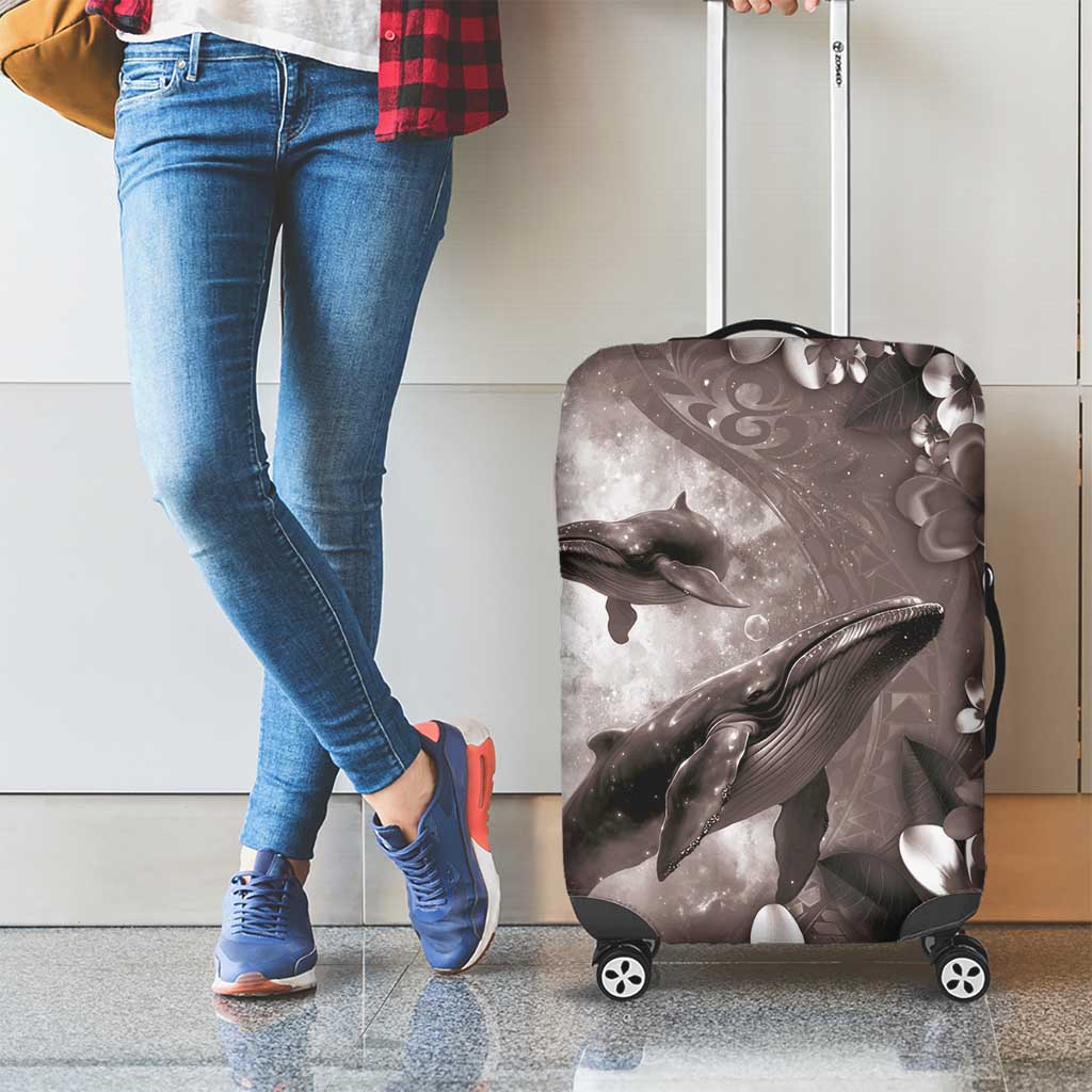 Hawaiian Lei Day Plumeria Humpback Whales Luggage Cover Polynesian Art Vibrant Starry Nebula Grayscale Style LT03 - Polynesian Pride