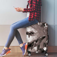 Hawaiian Lei Day Plumeria Humpback Whales Luggage Cover Polynesian Art Vibrant Starry Nebula Grayscale Style LT03 - Polynesian Pride
