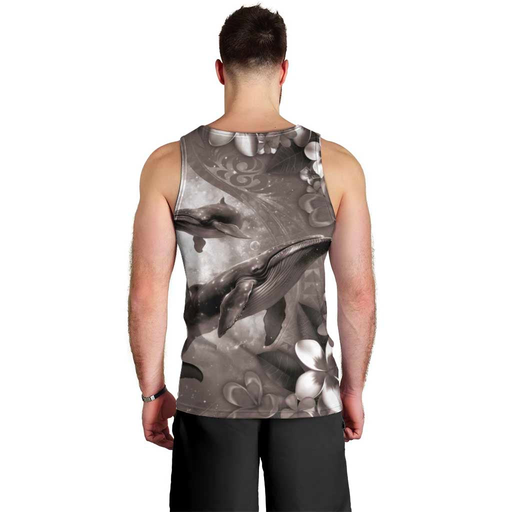 Hawaiian Lei Day Plumeria Humpback Whales Men Tank Top Polynesian Art Vibrant Starry Nebula Grayscale Style LT03 - Polynesian Pride
