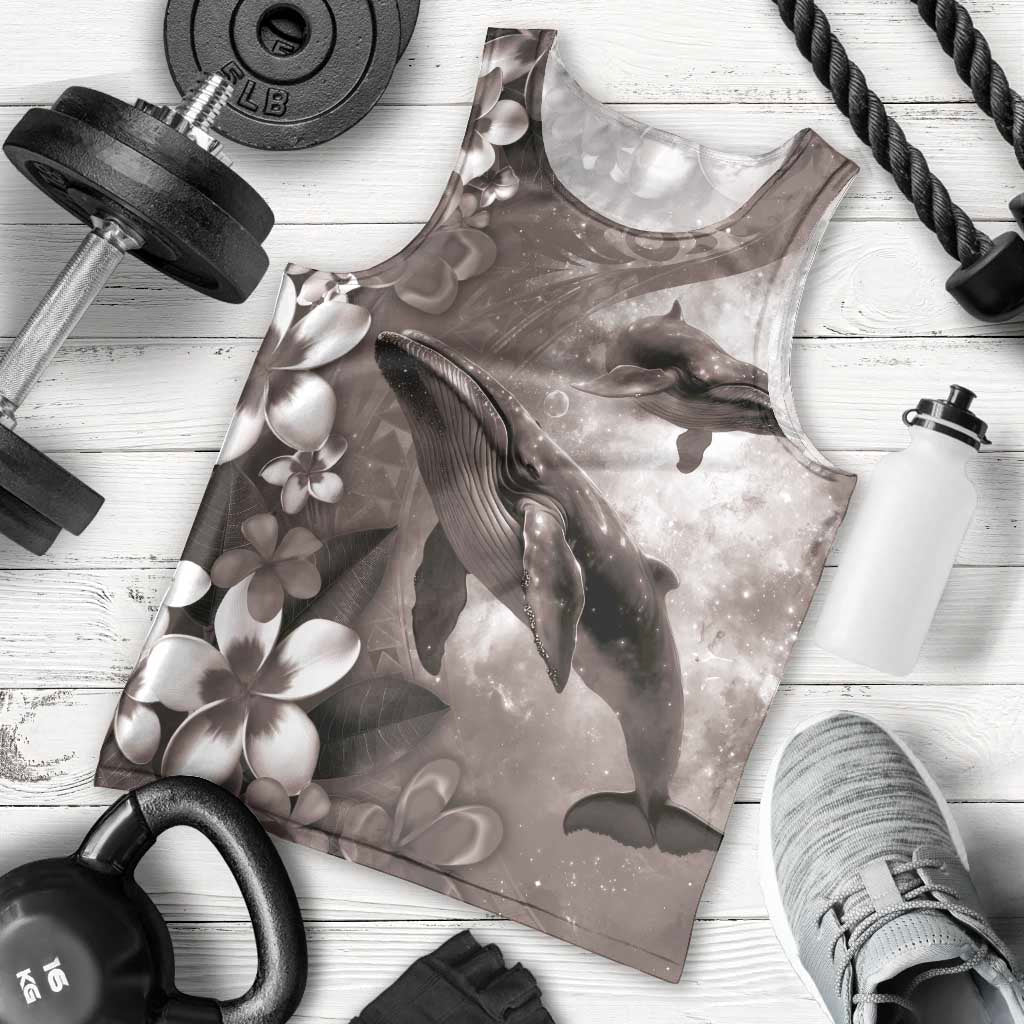 Hawaiian Lei Day Plumeria Humpback Whales Men Tank Top Polynesian Art Vibrant Starry Nebula Grayscale Style LT03 - Polynesian Pride
