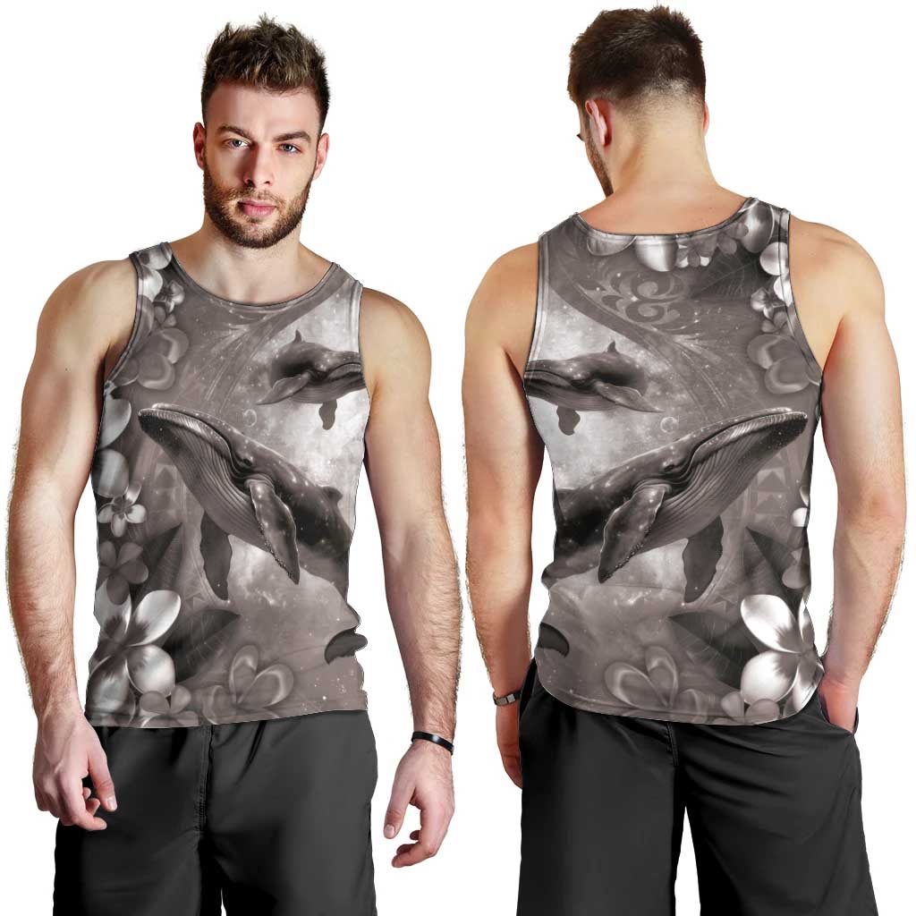 Hawaiian Lei Day Plumeria Humpback Whales Men Tank Top Polynesian Art Vibrant Starry Nebula Grayscale Style LT03 - Polynesian Pride