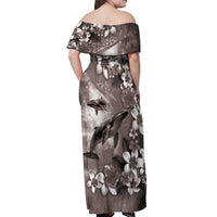 Hawaiian Lei Day Plumeria Humpback Whales Off Shoulder Maxi Dress Polynesian Art Vibrant Starry Nebula Grayscale Style LT03 - Polynesian Pride