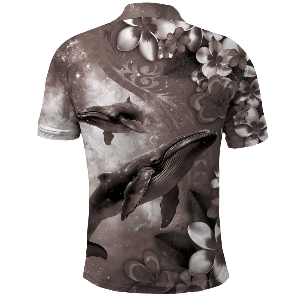 Hawaiian Lei Day Plumeria Humpback Whales Polo Shirt Polynesian Art Vibrant Starry Nebula Grayscale Style LT03 - Polynesian Pride