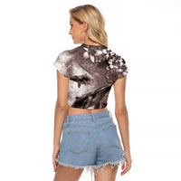 Hawaiian Lei Day Plumeria Humpback Whales Raglan Cropped T Shirt Polynesian Art Vibrant Starry Nebula Grayscale Style LT03 - Polynesian Pride