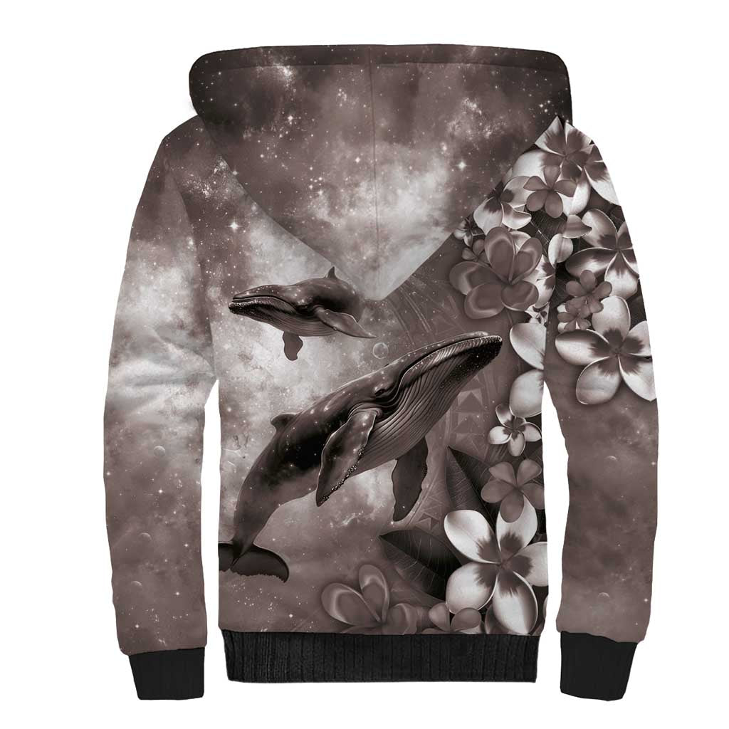Hawaiian Lei Day Plumeria Humpback Whales Sherpa Hoodie Polynesian Art Vibrant Starry Nebula Grayscale Style LT03 - Polynesian Pride