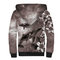 Hawaiian Lei Day Plumeria Humpback Whales Sherpa Hoodie Polynesian Art Vibrant Starry Nebula Grayscale Style LT03 - Polynesian Pride