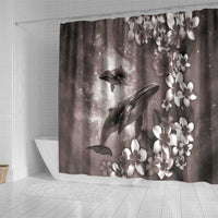 Hawaiian Lei Day Plumeria Humpback Whales Shower Curtain Polynesian Art Vibrant Starry Nebula Grayscale Style LT03 - Polynesian Pride