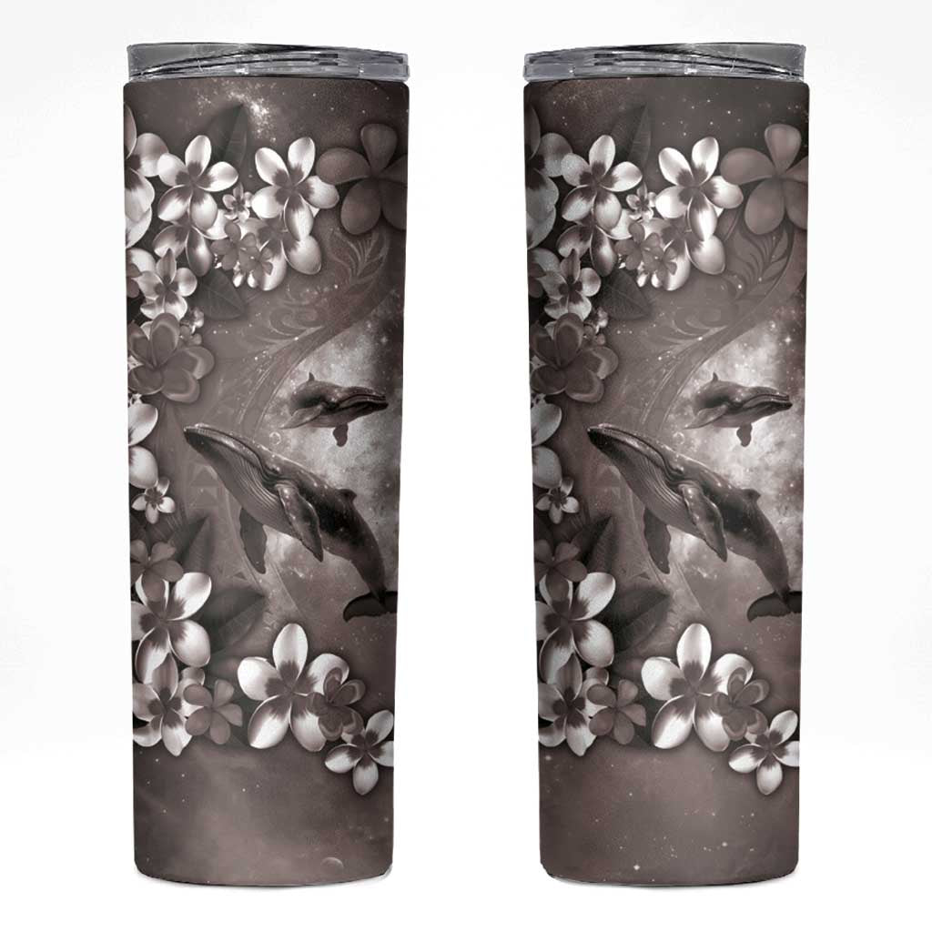 Hawaiian Lei Day Plumeria Humpback Whales Skinny Tumbler Polynesian Art Vibrant Starry Nebula Grayscale Style LT03 Art - Polynesian Pride
