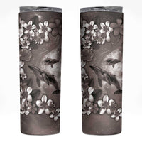 Hawaiian Lei Day Plumeria Humpback Whales Skinny Tumbler Polynesian Art Vibrant Starry Nebula Grayscale Style LT03 Art - Polynesian Pride