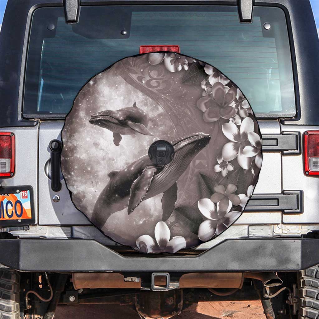 Hawaiian Lei Day Plumeria Humpback Whales Spare Tire Cover Polynesian Art Vibrant Starry Nebula Grayscale Style LT03 Art - Polynesian Pride