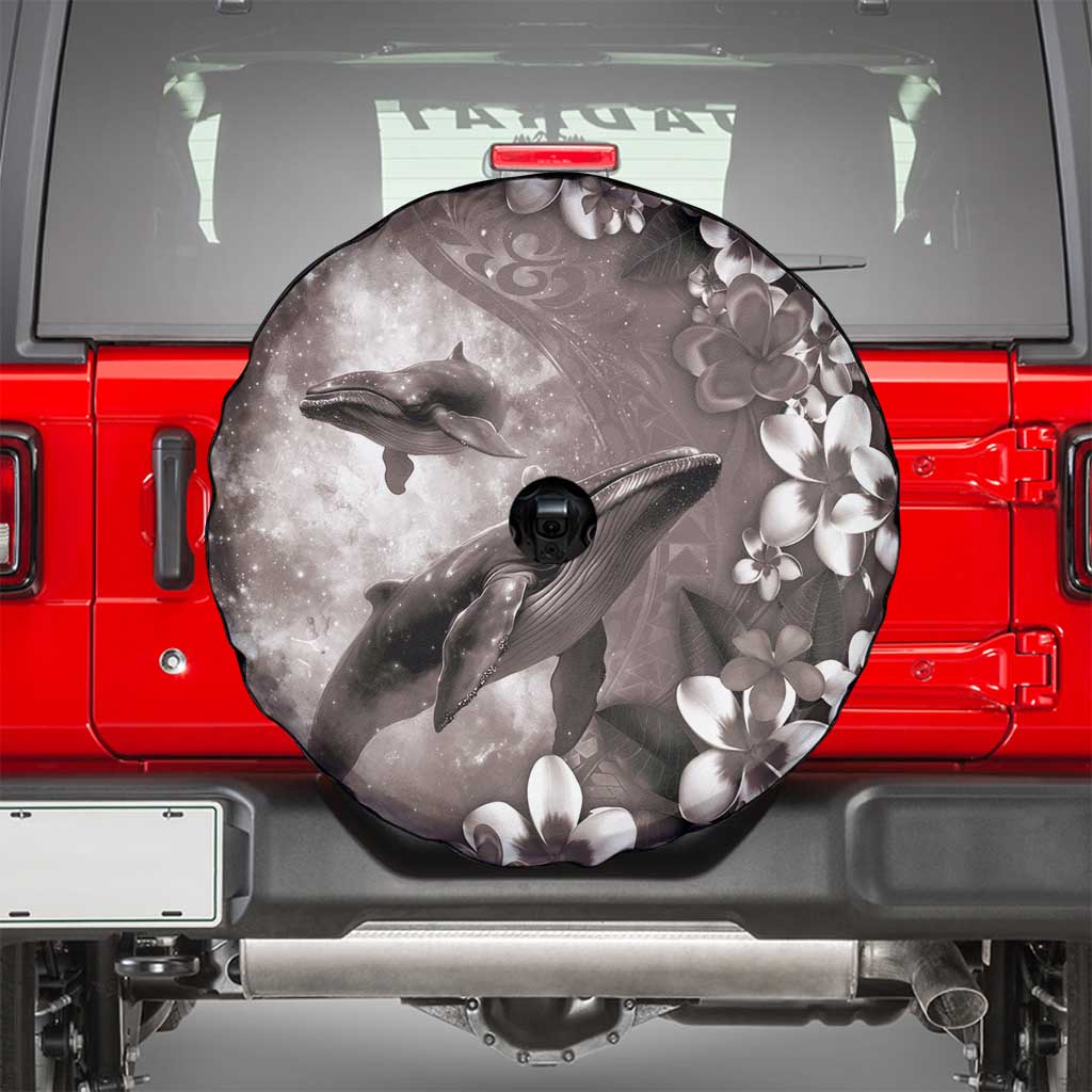Hawaiian Lei Day Plumeria Humpback Whales Spare Tire Cover Polynesian Art Vibrant Starry Nebula Grayscale Style LT03 - Polynesian Pride