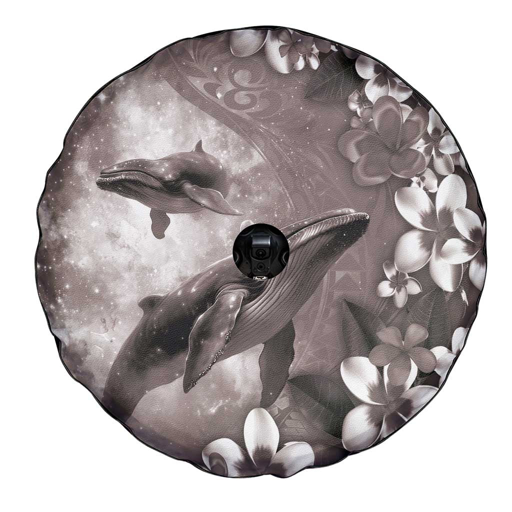 Hawaiian Lei Day Plumeria Humpback Whales Spare Tire Cover Polynesian Art Vibrant Starry Nebula Grayscale Style LT03 - Polynesian Pride