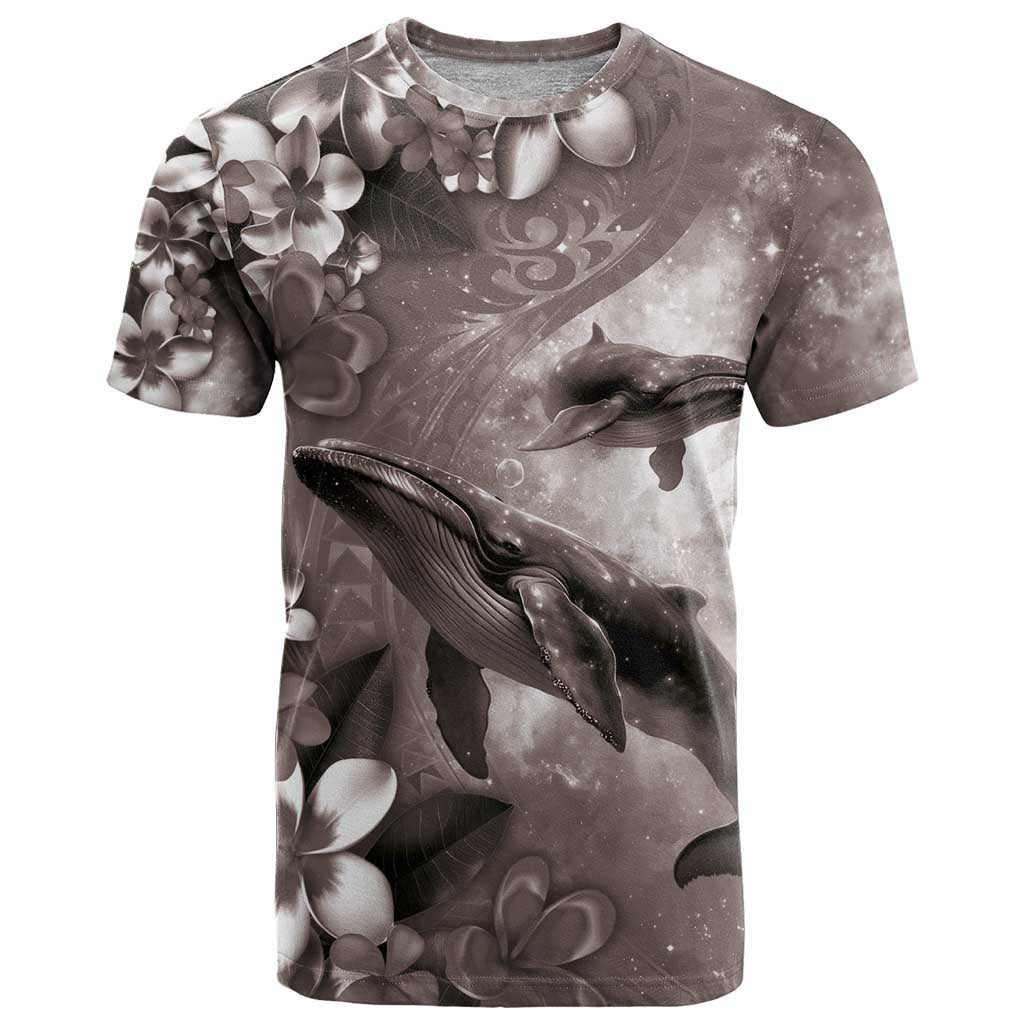 Hawaiian Lei Day Plumeria Humpback Whales T Shirt Polynesian Art Vibrant Starry Nebula Grayscale Style LT03 Art - Polynesian Pride
