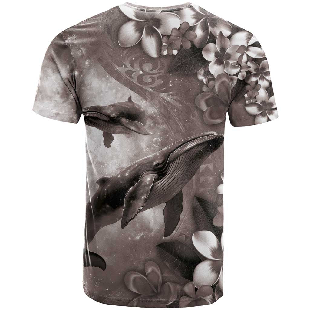 Hawaiian Lei Day Plumeria Humpback Whales T Shirt Polynesian Art Vibrant Starry Nebula Grayscale Style LT03 - Polynesian Pride