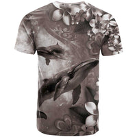 Hawaiian Lei Day Plumeria Humpback Whales T Shirt Polynesian Art Vibrant Starry Nebula Grayscale Style LT03 - Polynesian Pride