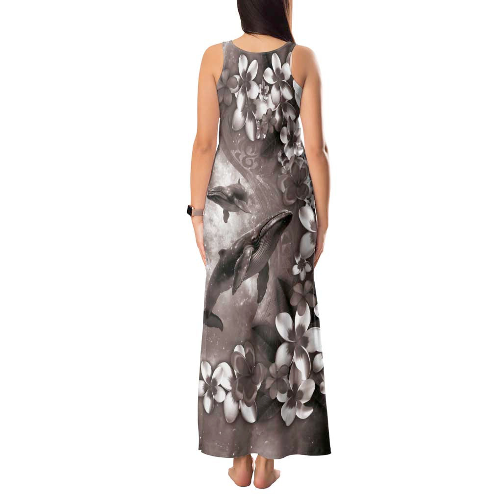Hawaiian Lei Day Plumeria Humpback Whales Tank Maxi Dress Polynesian Art Vibrant Starry Nebula Grayscale Style LT03 - Polynesian Pride