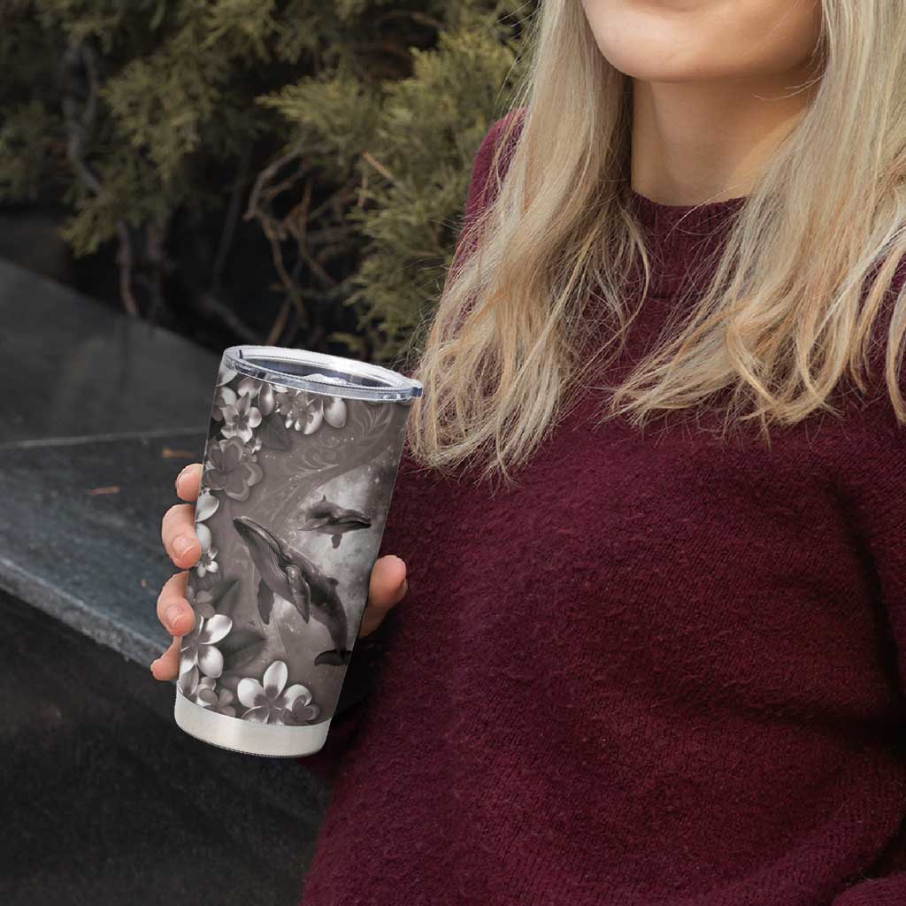 Hawaiian Lei Day Plumeria Humpback Whales Tumbler Cup Polynesian Art Vibrant Starry Nebula Grayscale Style LT03 - Polynesian Pride