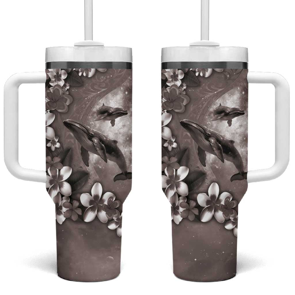 Hawaiian Lei Day Plumeria Humpback Whales Tumbler With Handle Polynesian Art Vibrant Starry Nebula Grayscale Style LT03 One Size: 40 oz Art - Polynesian Pride