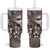 Hawaiian Lei Day Plumeria Humpback Whales Tumbler With Handle Polynesian Art Vibrant Starry Nebula Grayscale Style