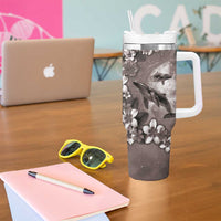 Hawaiian Lei Day Plumeria Humpback Whales Tumbler With Handle Polynesian Art Vibrant Starry Nebula Grayscale Style LT03 - Polynesian Pride