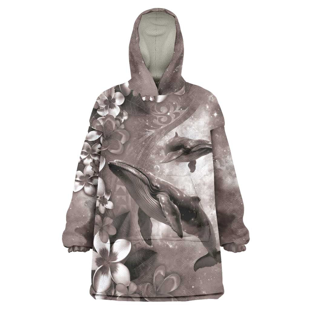 Hawaiian Lei Day Plumeria Humpback Whales Wearable Blanket Hoodie Polynesian Art Vibrant Starry Nebula Grayscale Style LT03 One Size Art - Polynesian Pride