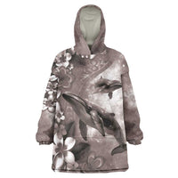 Hawaiian Lei Day Plumeria Humpback Whales Wearable Blanket Hoodie Polynesian Art Vibrant Starry Nebula Grayscale Style LT03 One Size Art - Polynesian Pride