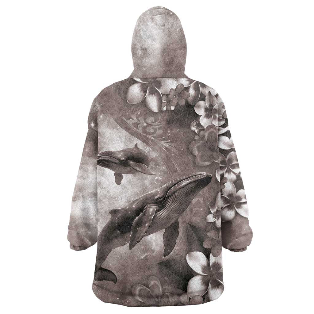 Hawaiian Lei Day Plumeria Humpback Whales Wearable Blanket Hoodie Polynesian Art Vibrant Starry Nebula Grayscale Style LT03 - Polynesian Pride