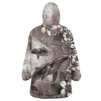 Hawaiian Lei Day Plumeria Humpback Whales Wearable Blanket Hoodie Polynesian Art Vibrant Starry Nebula Grayscale Style LT03 - Polynesian Pride