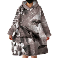 Hawaiian Lei Day Plumeria Humpback Whales Wearable Blanket Hoodie Polynesian Art Vibrant Starry Nebula Grayscale Style LT03 - Polynesian Pride