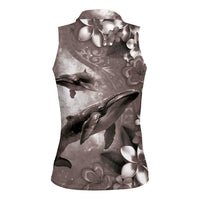 Hawaiian Lei Day Plumeria Humpback Whales Women Sleeveless Polo Shirt Polynesian Art Vibrant Starry Nebula Grayscale Style LT03 - Polynesian Pride