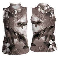 Hawaiian Lei Day Plumeria Humpback Whales Women Sleeveless Polo Shirt Polynesian Art Vibrant Starry Nebula Grayscale Style LT03 - Polynesian Pride